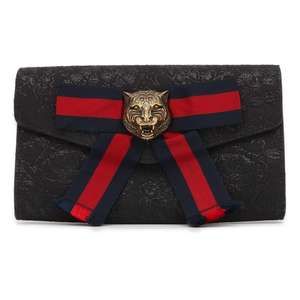 Gucci Animalier Flower Clutch Bag Black